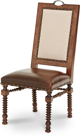 Bella Cera Fabric Back Side Chair With Leather Seat - Aico Bella Cera Fabric Back Side Chair W Leather Seat (600x510), Png Download