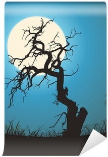Dead Tree Silhouette In The Moonlight Wall Mural • - Dead Tree At Graveyard (400x400), Png Download