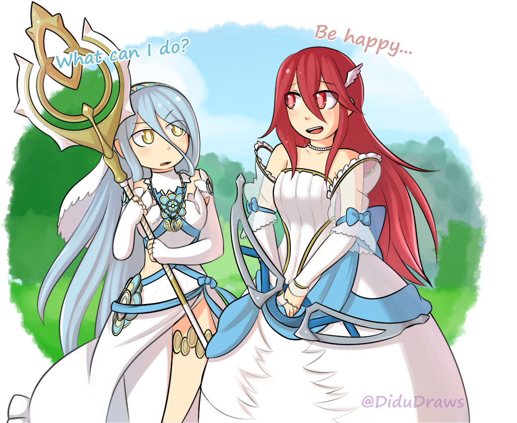 The Way Their Lines Overlap Is Just Cute - Azura And Ninian (1280x948), Png Download