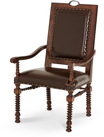 Bella Cera Leather Arm Chair - Set Of 2 Brown Leather Seat And Back Capri Finish Dining (600x510), Png Download