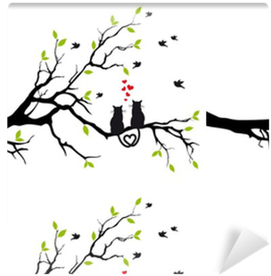 Cats In Love On Tree Branch, Vector Wallpaper • Pixers® - Cats In Love Tree (400x400), Png Download