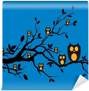 Night Owls Sitting On Tree Branch, Vector Wall Mural - Tree Branch (400x400), Png Download