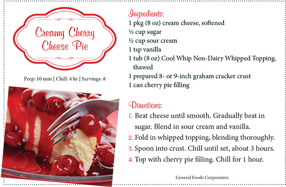 Top 5 Favorite Pies - Cherry Pie Recipe Card (600x400), Png Download