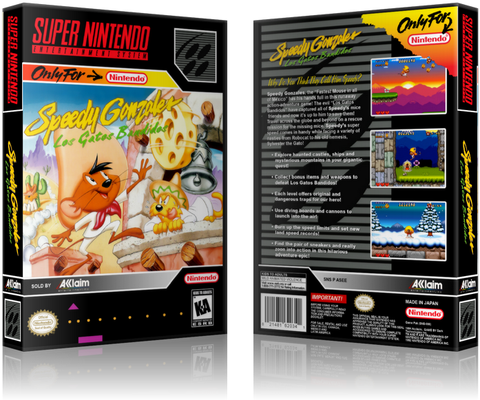 Speedy Gonzales Replacement Nintendo Snes Game Case - Speedy Gonzales Los Gatos Bandidos Super Nintendo Snes (900x650), Png Download