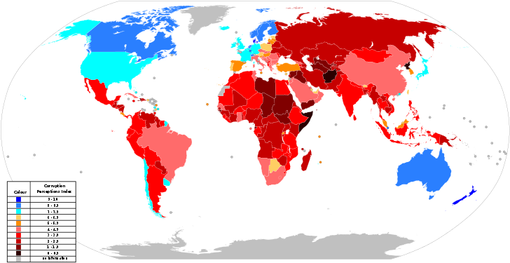 World Map Index Of Perception Of Corruption - Welfare World Map (500x254), Png Download