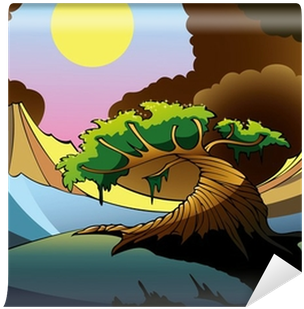 Magic Tree Surrounded By Mountains, Vector Wall Mural - Stock Photography (400x400), Png Download