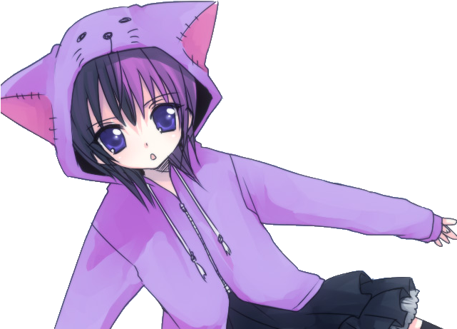 If Youwant Design - Purple Cat Anime Girl (640x480), Png Download