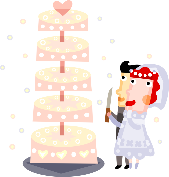 Vector Illustration Of Bride And Groom Cut Wedding - Birthday Cake (668x700), Png Download