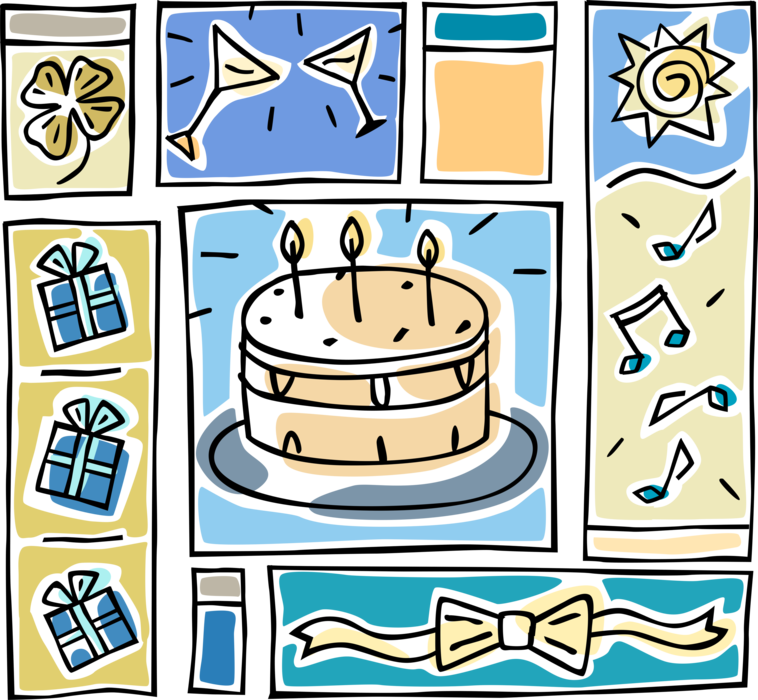 Vector Illustration Of Party Celebration With Birthday (758x700), Png Download