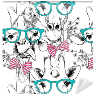 Seamless Pattern With Giraffes In The Glasses And With - Два Жирафа В Очках (400x400), Png Download
