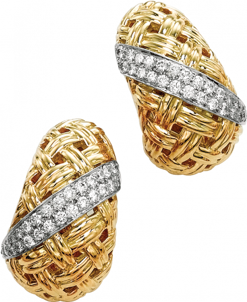 18kt Yellow Gold And Platinum Vannerie Diamond Accent (600x600), Png Download