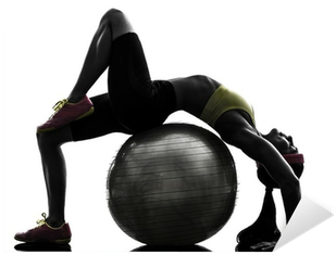Supple Woman Exercising Fitness Ball Workout Silhouette - Treino Com Swiss Ball (400x400), Png Download