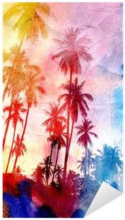 Watercolor Silhouettes Of Palm Trees Sticker • Pixers® - Colorful Palm Trees (400x400), Png Download