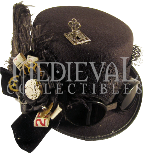 Black Geared Steampunk Riding Hat With Goggles - Hat (531x531), Png Download