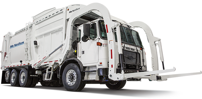 Front Loaders - Mcneilus Waste Trucks (671x331), Png Download