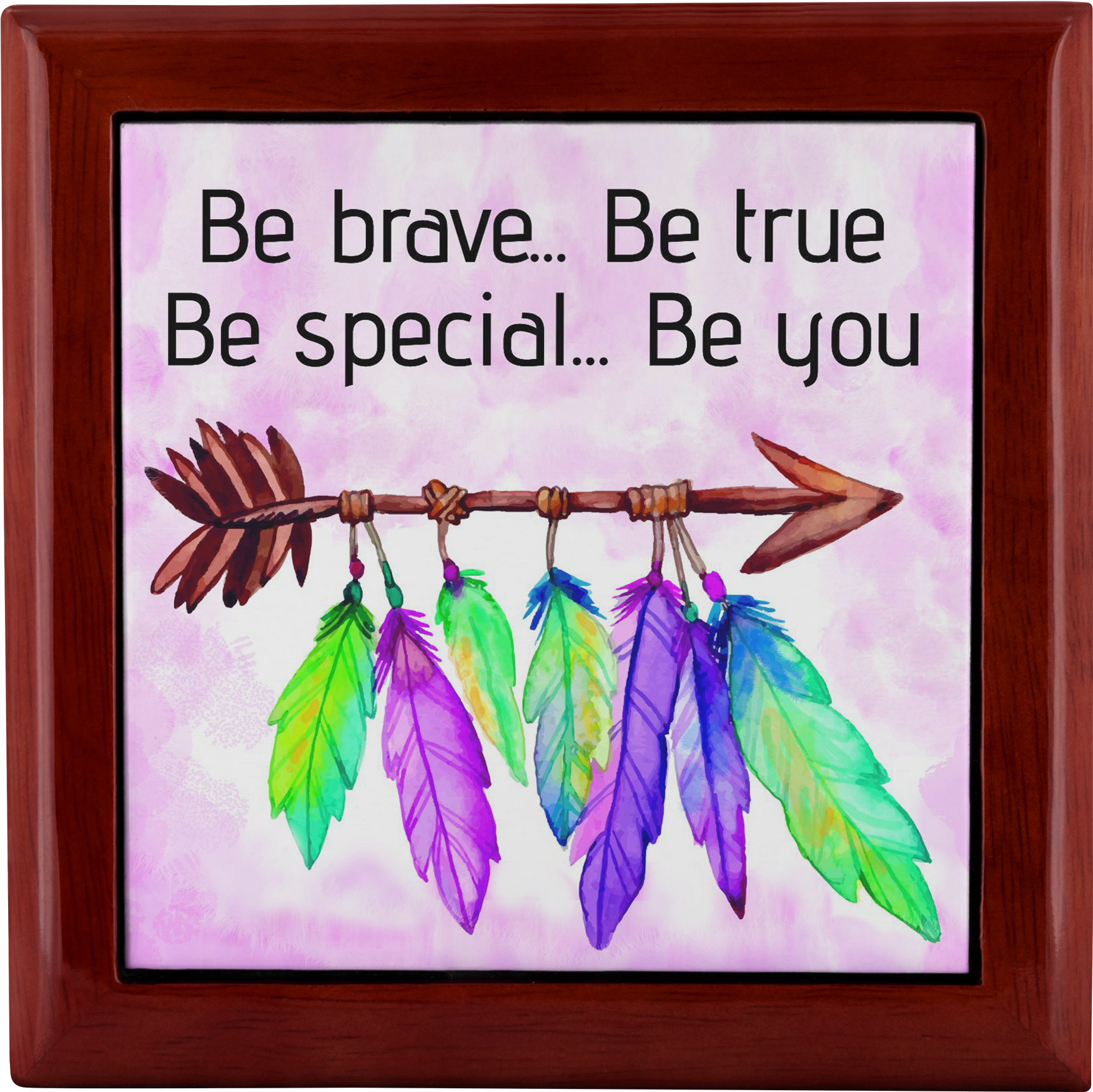 Be Brave Boho Feathers Arrow Wooden Jewelry Box In - Casket (2000x2000), Png Download