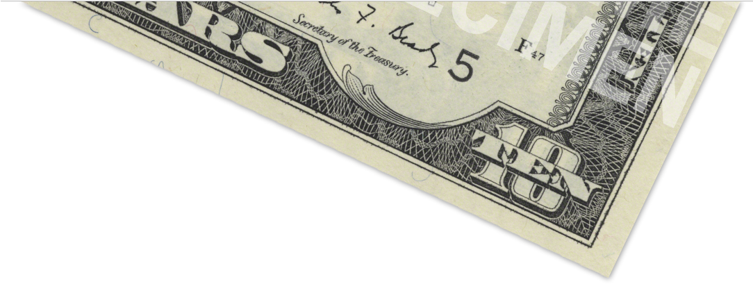 1990 $10 Raised Printing - 10 Dollar Bill (1111x426), Png Download