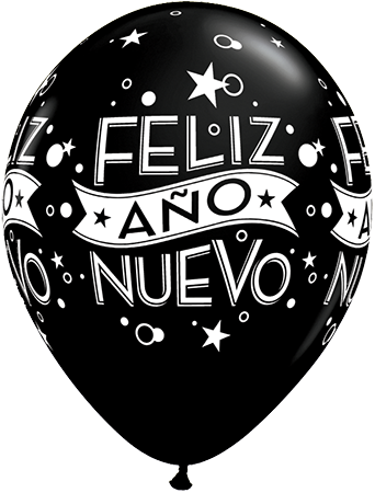 6 Globos Feliz Año Nuevo - Happy New Year Black Latex Balloons 6s (342x450), Png Download