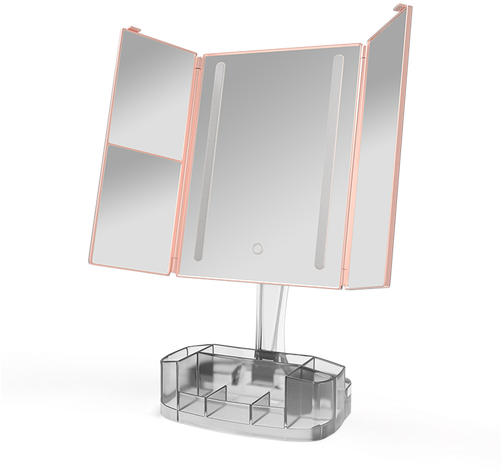 Rose Gold Mirror With Organizer -3 Fold Led Bluetooth - Computer Monitor (500x500), Png Download