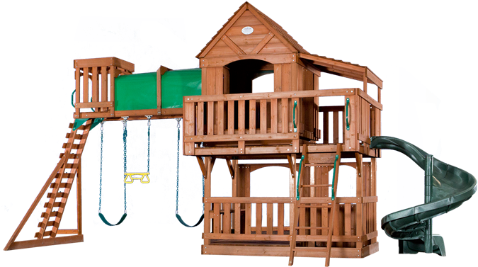 Adventure Playsets Woodridge Deluxe Swing Set With - Swing (676x383), Png Download