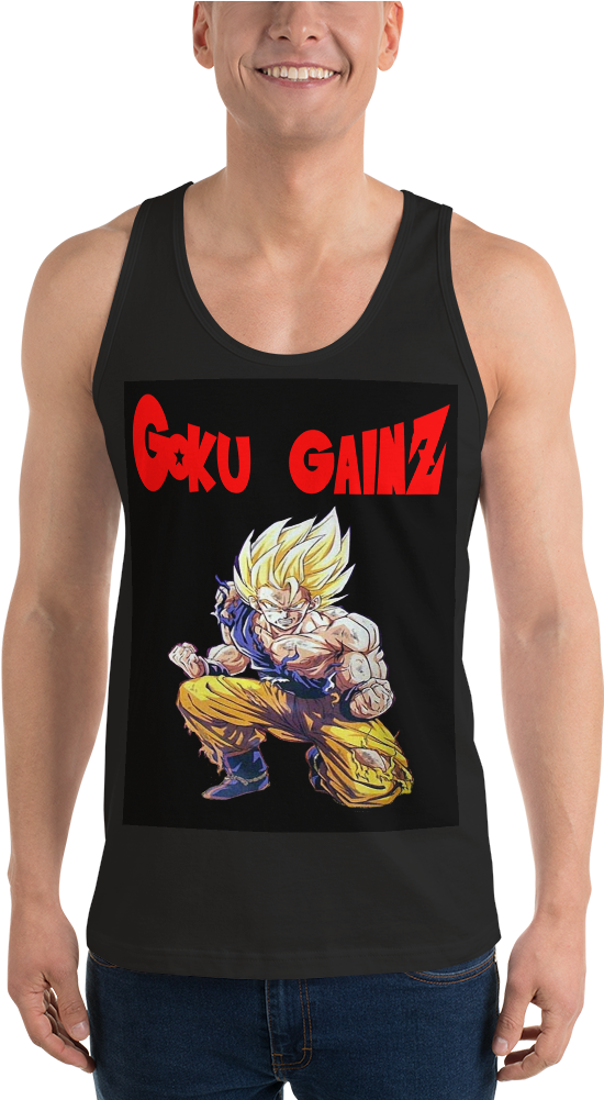 Image Of Goku Gainz (black Or White Tank Top) - T-shirt (1000x1000), Png Download