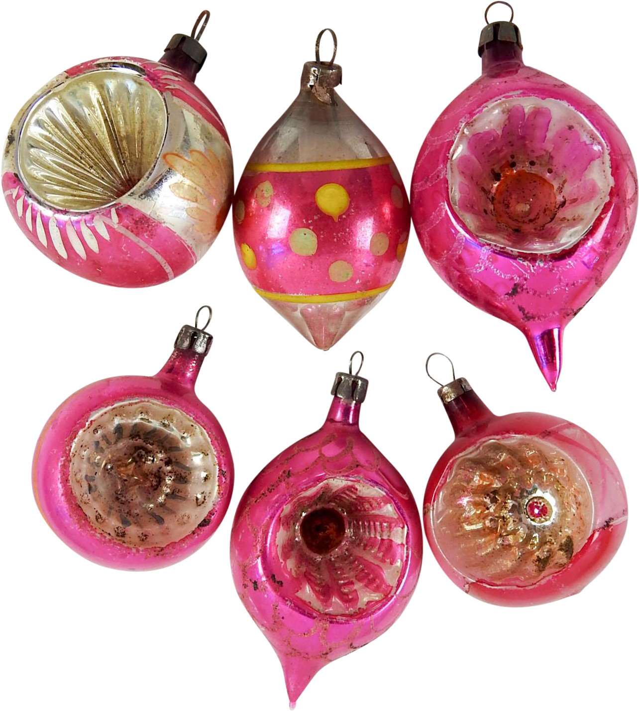 Hot Pink Vintage Blown Glass Christmans Ornaments - Earrings (1426x1586), Png Download