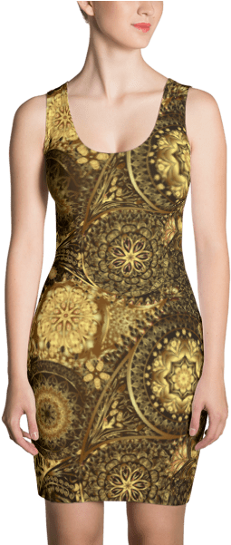 Golden Vintage Floral Ethnic Ornament Dress - Ice Cream Costume, Halloween Costume, Fun Costume, (600x600), Png Download