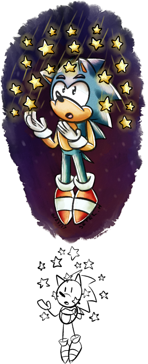 Happy Birthday Sonic Drew This Digital Watercolor Of - Watercolor Painting (520x1300), Png Download