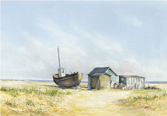 Beached Boat At Dungeness On Kent Coast - Seaside Watercolour (550x550), Png Download