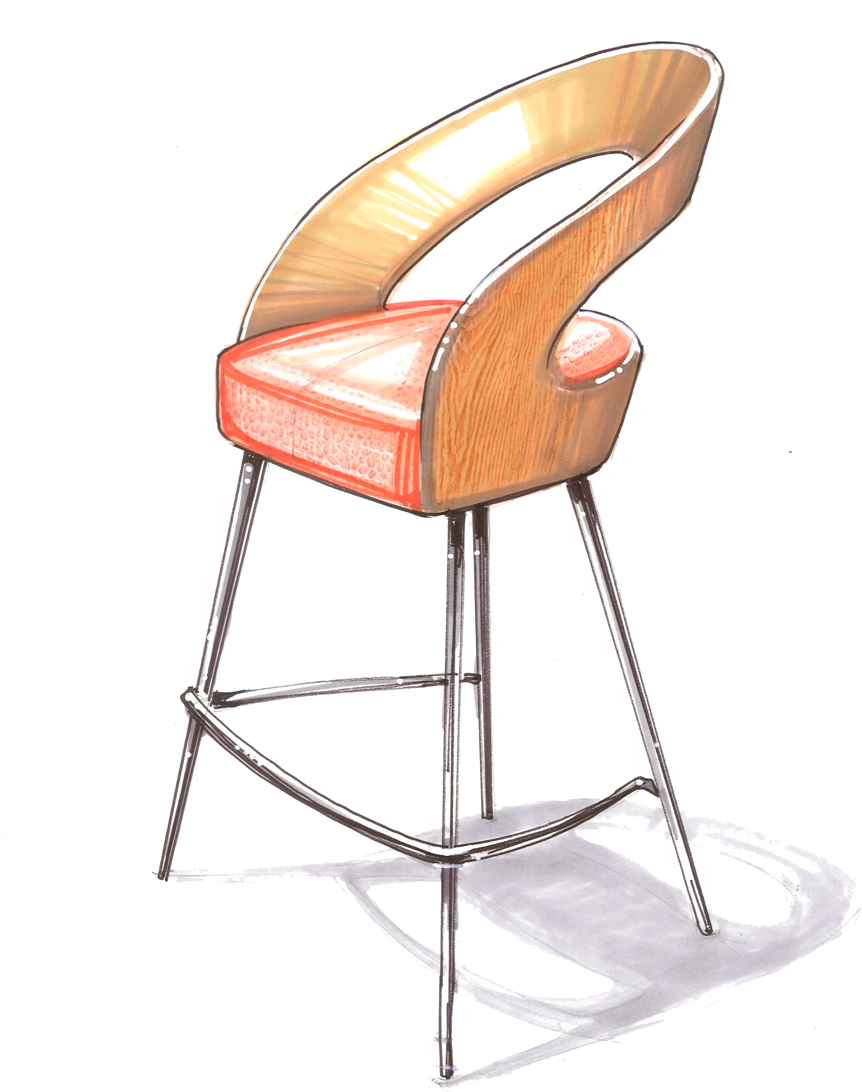 Chair Bar Stool Watercolor Painting Sketch - Furniture Sketches (2965x3640), Png Download
