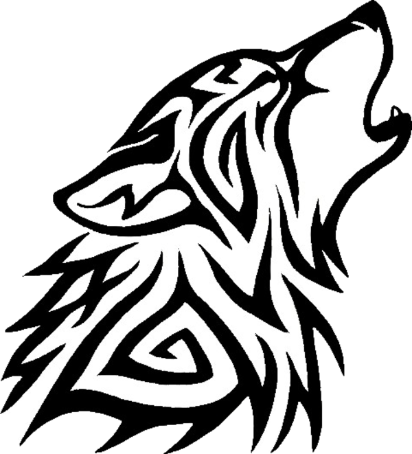 Tribal Wolf Png - Howling Tribal Wolf (481x530), Png Download