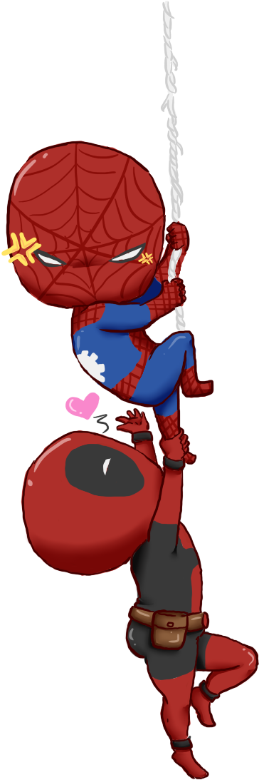 Chibi Deadpool And Spiderman - Spiderman And Deadpool Chibi (301x750), Png Download