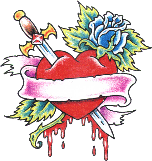 Rose Heart With Banner Tattoo Design Photo - Rose And Heart Tattoo Designs (500x525), Png Download