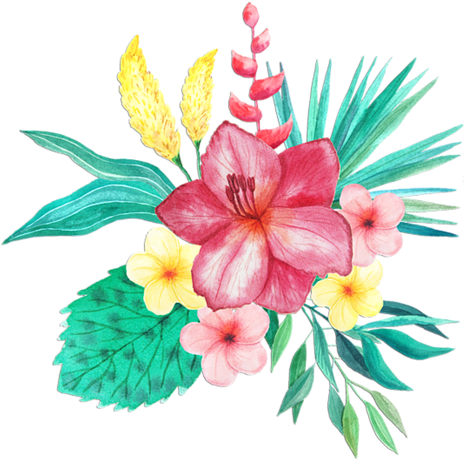 Bleed Area May Not Be Visible - Watercolor Tropical Flowers Png (600x600), Png Download