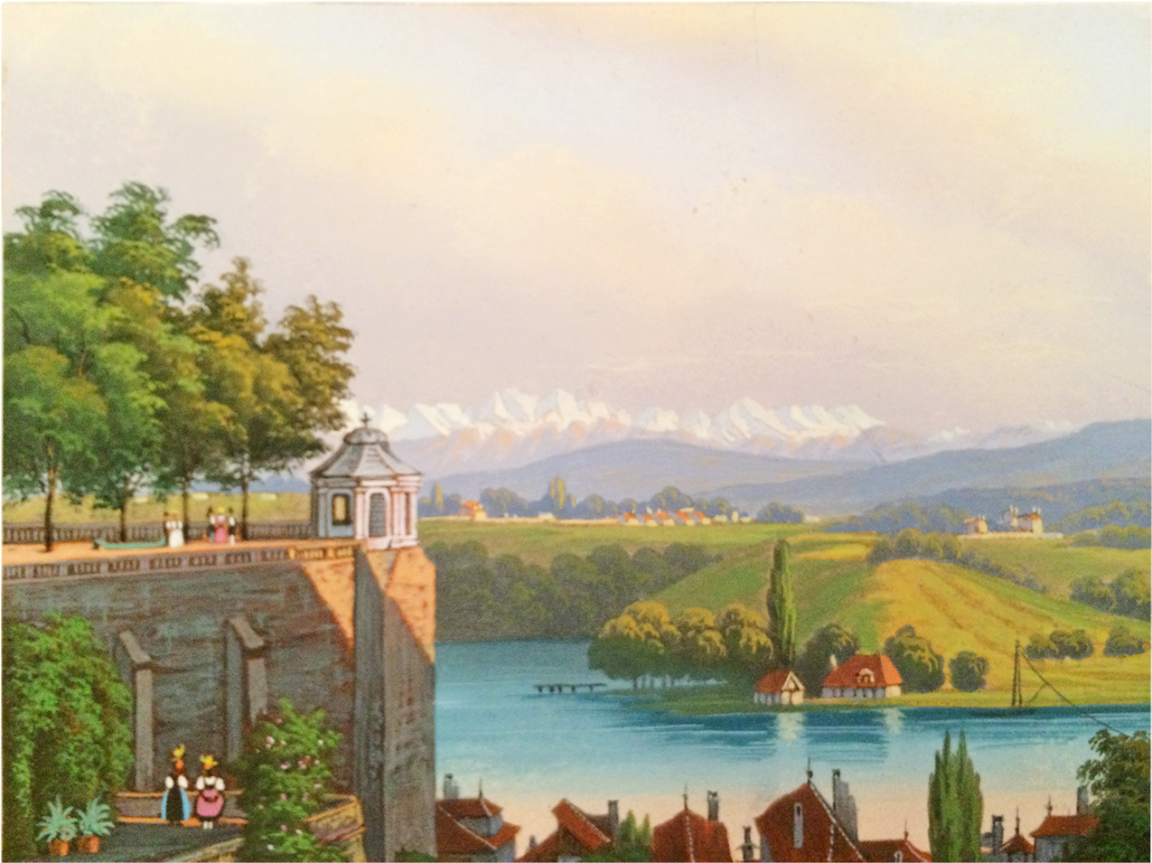 European Miniature Watercolor People And Scenic Town - Watercolor Painting (1400x1400), Png Download