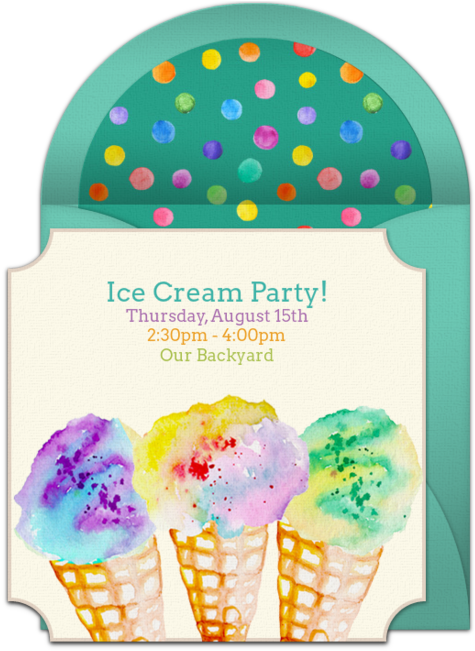 Ice Cream Watercolor Online Invitation - Birthday (650x650), Png Download