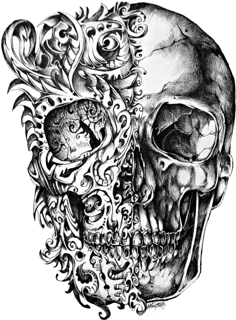 Cool Skull Tattoo Design Drawing Png - Skull Drawing (500x655), Png Download