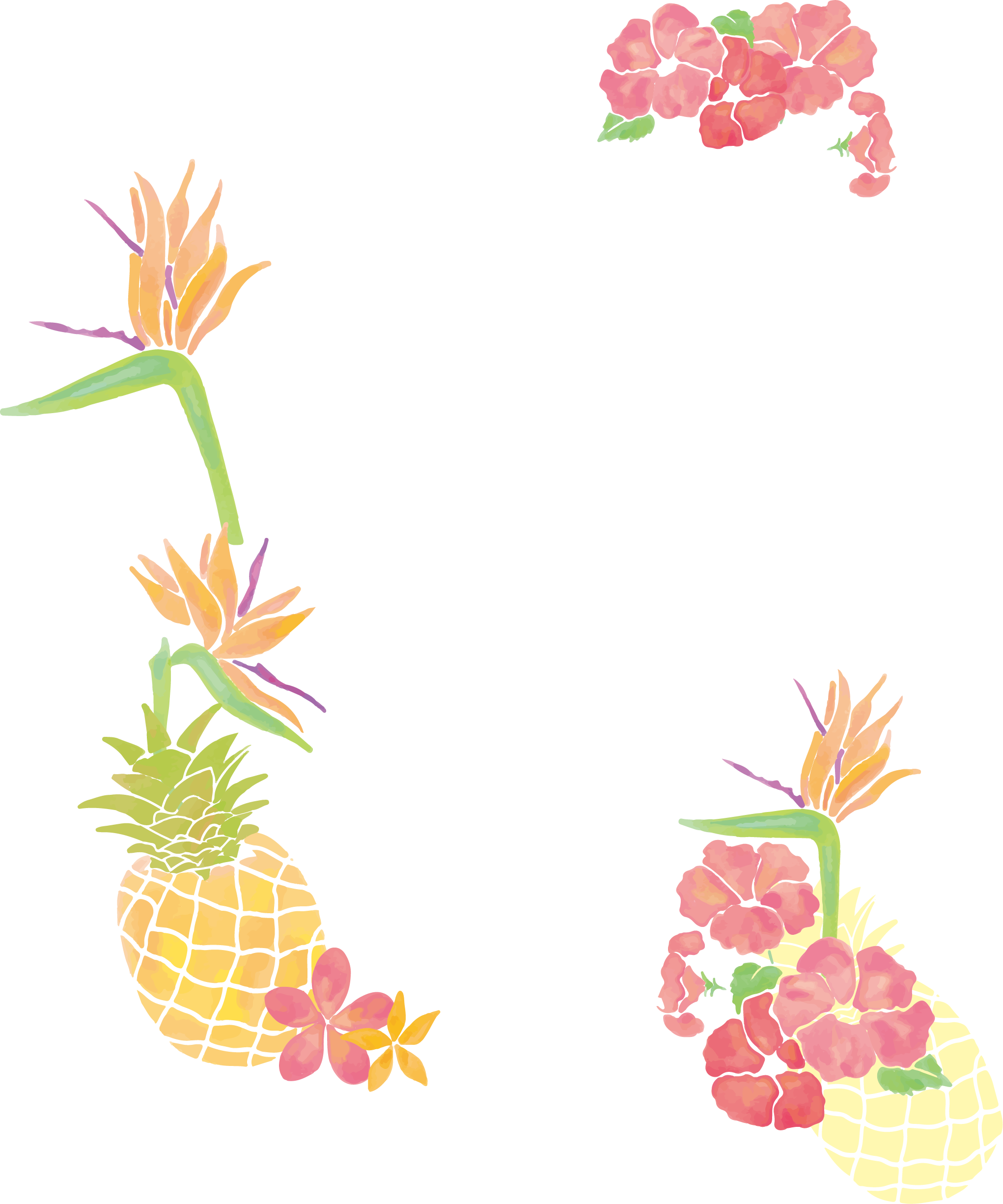 Freeuse Stock Pineapple Clip Art Small Fresh Tree Borders - Watercolor Pineapple And Floral (2042x2451), Png Download