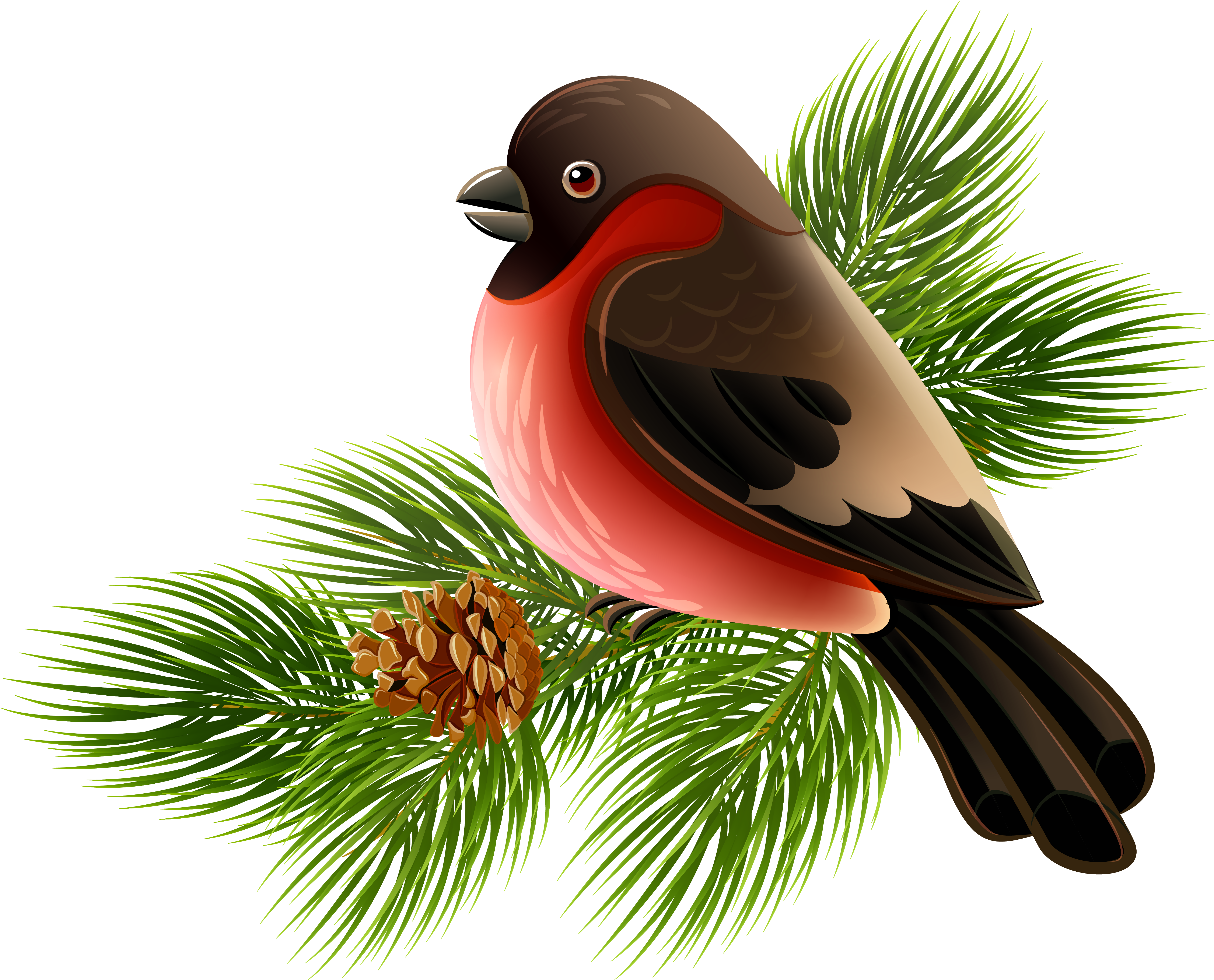 Bird Clip Art - Bird On Branch Png (5862x4732), Png Download
