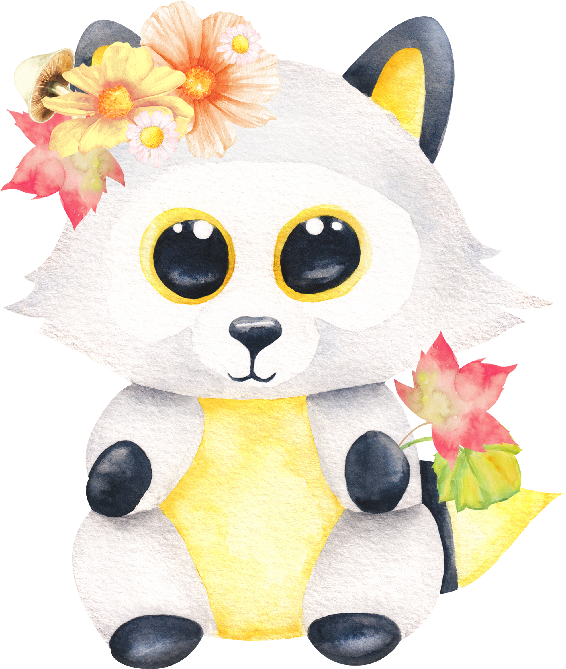 Animal Flower Forest Fall Fox - Clip Art (2400x2400), Png Download