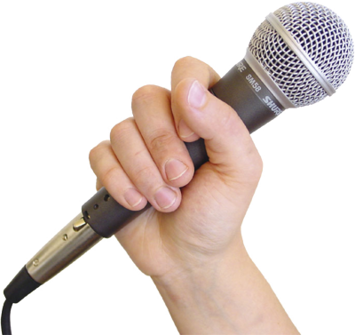 Hand Holding Microphone Photograph - Holding A Microphone (400x377), Png Download
