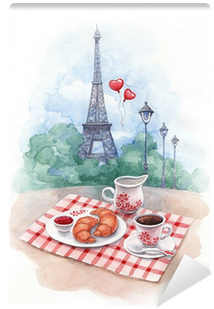Watercolor Background With Illustration Of Eiffel Tower - French Language Course Poster (400x400), Png Download
