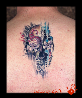 Sugarscull Watercolor Freehand Color Back - Tattoo (450x340), Png Download