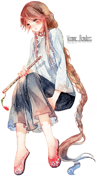 Anime Flute Girl - Traditional Anime Render (322x588), Png Download