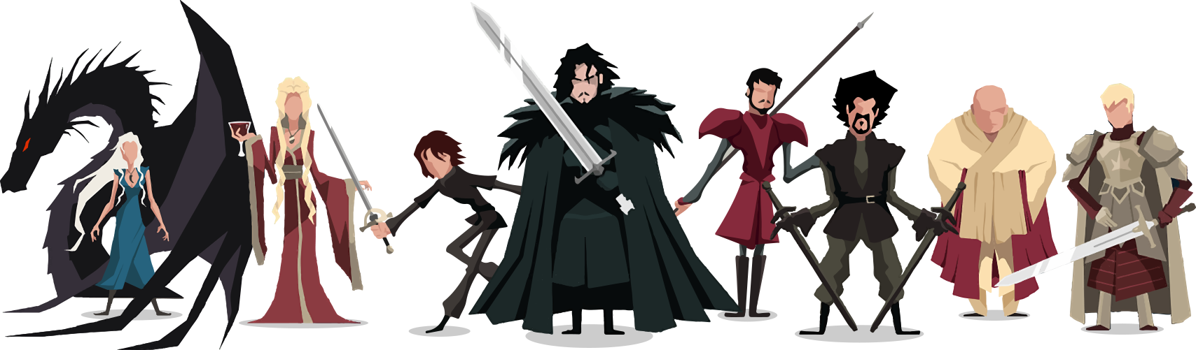 Game Of Thrones - Game Of Thrones Characters Cartoon (1708x501), Png Download