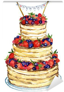 Wedding Cake With Berries, Hand Painted Watercolor - Wedding Cake (400x400), Png Download
