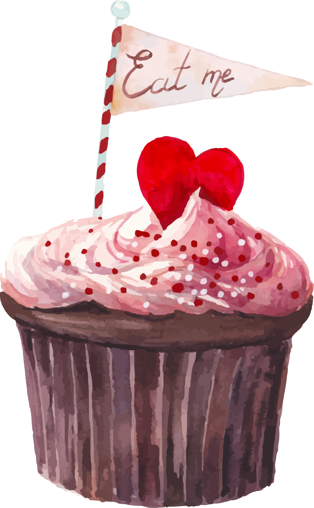 Cupcake Watercolor Painting Drawing Photography - Alice In Wonderland Watercolor Eat Me (646x1046), Png Download