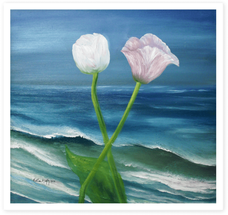 Kathleen Murphy Art Ocean Tulips White Pink (1000x750), Png Download