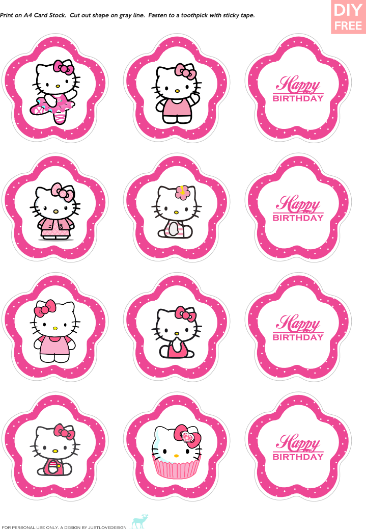 Diy Free Hello Kitty Cupcake Topper - Hello Kitty Printable Free (719x1038), Png Download