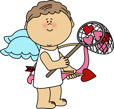 Cupid Catching Valentine Hearts Clip Art - Valentine Cupid Clipart (400x381), Png Download